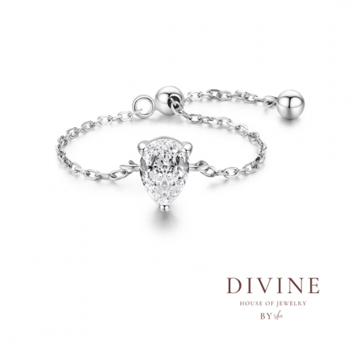 clear drop stone resizable silver 925 ring