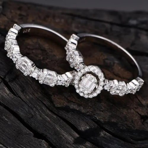 Oval Engagement silver 925 ring set