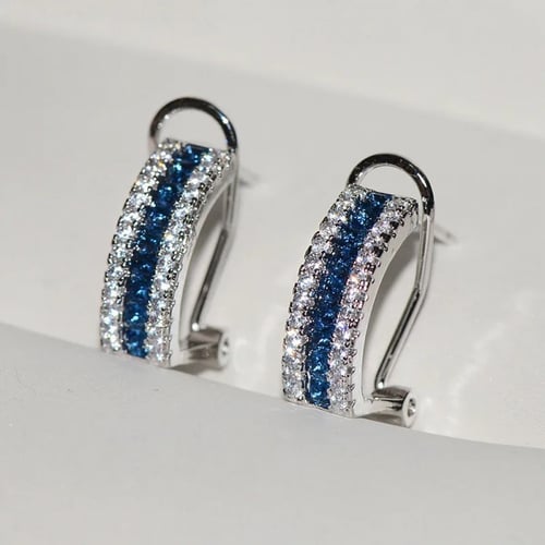 blue & clear hoop silver 925 earrings