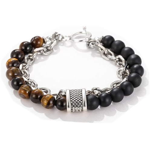 سوار رجالي ماركة خرز وستيل لون اسود و بني