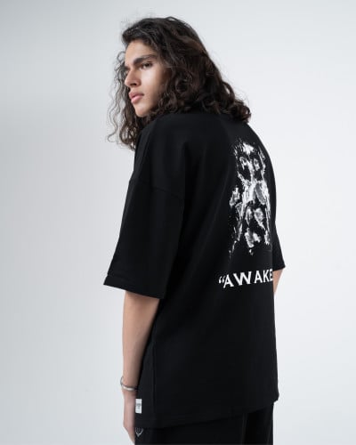 UNI-SEX OWL FEATHERS T-SHIRT - BLACK