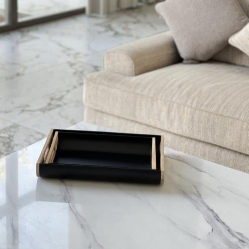 صينية تقديم معدن بمسكة خشب