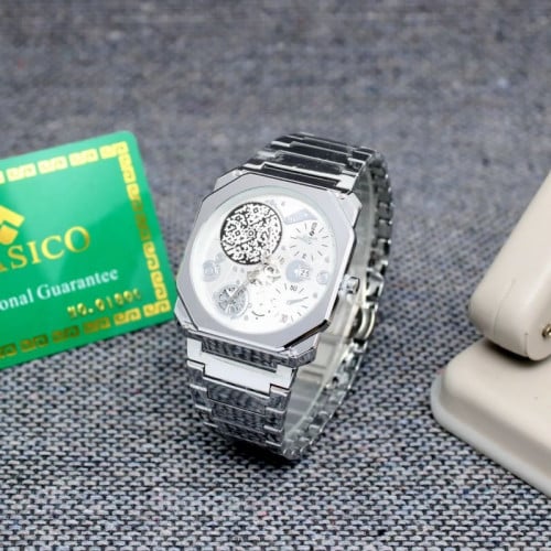 ساعة رجالي كلاسيكو ( فضي - ابيض )