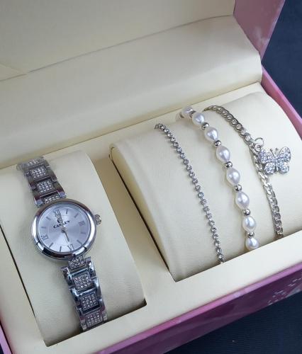 طقم اكسسوار زركون نسائي فضي 111159