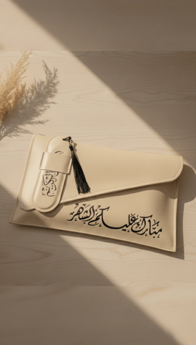 حقيبة جلد بداخلها سجادة صلاة مع فاصل للقرآن جلد