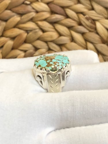 خاتم الفضة بحجر الفيروز الإيراني نشابوري أصلي صياغ...