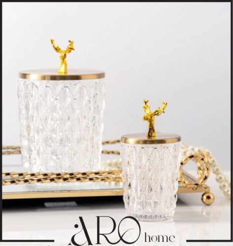 علبة زجاجية بمسكة غزال ذهبي كبير