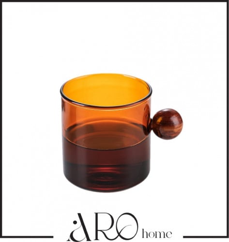 6 فناجيل من الزجاج البني والخشب