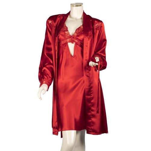 A shirt set with a soft silky satin robe, flowing,...