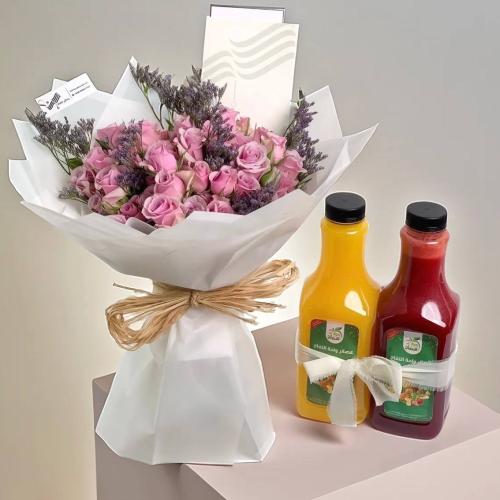 باقة ورد و عصير