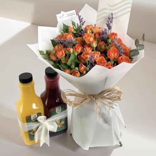 باقة ورد و عصير