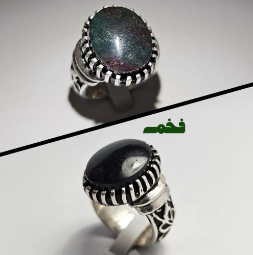 خاتم فضه فخم حجر الدم عقيق يماني طبيعي نادر