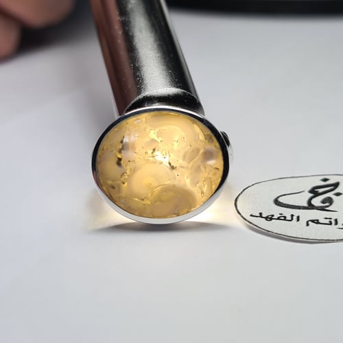 خاتم فضه ملكي فخم بحجر لؤلؤ لولو طبيعي