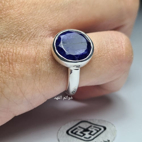 خاتم ملكي فضه فخم بحجر زفير ياقوت ازرق طبيعي فاخر