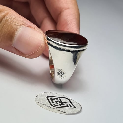 خاتم فضه مميز بحجر عقيق يمني طبيعي فخم