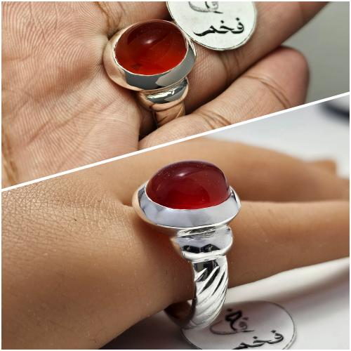 خاتم عقيق ملكي فضه فخم حجر عقيق طبيعي يماني احمر ر...