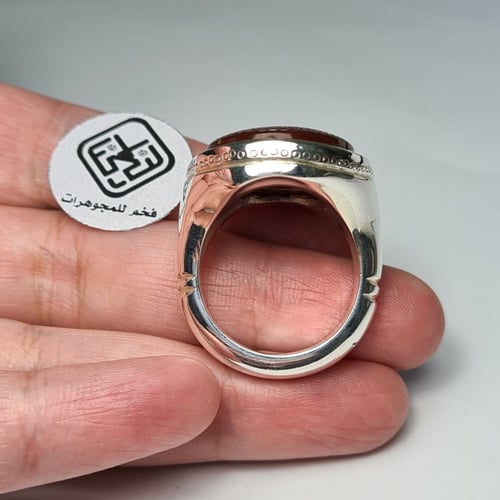 خاتم فضه من العيار الثقيل عيار 999 بحجر عقيق يمني...