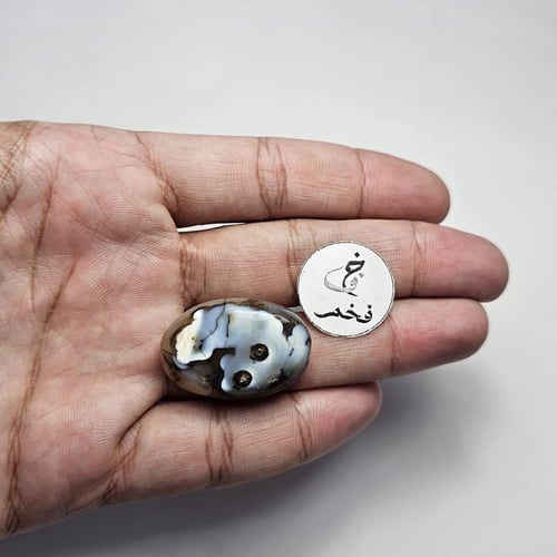 حجر عقيق طبيعي مصور شبح نادر حجم راهي تفصيل الفضه...