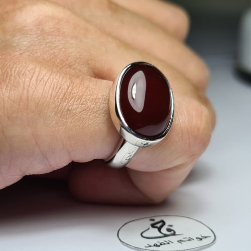 خاتم ملكي فتخه فضه بحجر عقيق كبدي مميز
