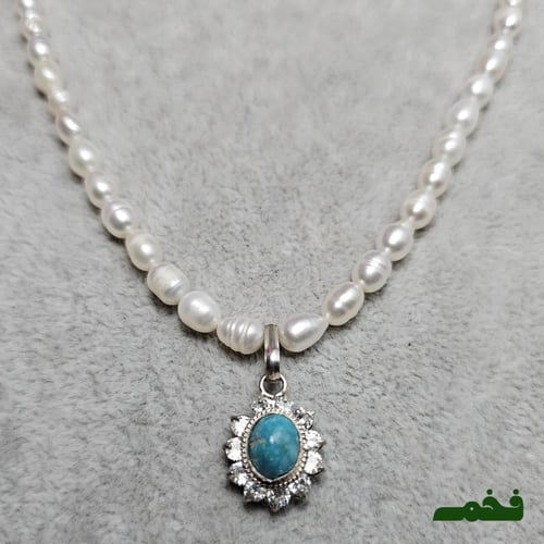 عقد لؤلؤ فخم مع قلادة فيروز مرصعة بالزركون السويسر...