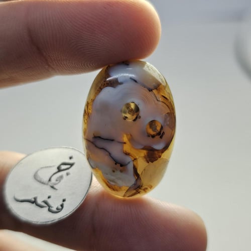 حجر عقيق طبيعي مصور شبح نادر حجم راهي تفصيل الفضه...