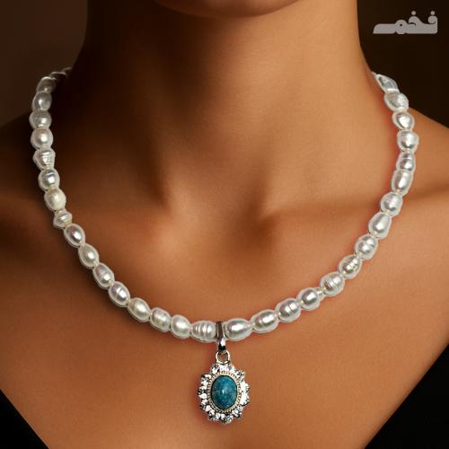عقد لؤلؤ فخم مع قلادة فيروز مرصعة بالزركون السويسر...