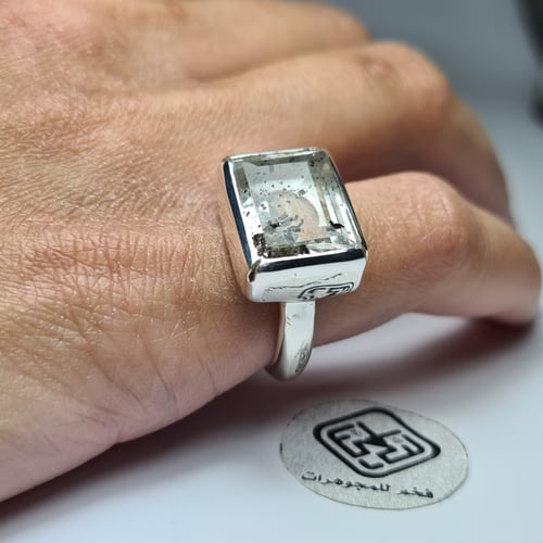 خاتم ملكي فضه فخم بحجر روتييل كوارتز طبيعي مميز جد...