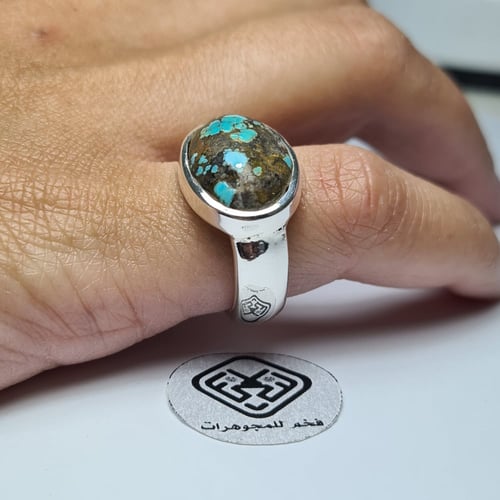 خاتم فضه ملكي فتخه بحجر فيروز طبيعي نيشابوري فخم ج...