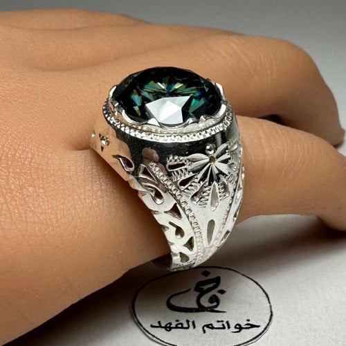 خاتم فضه فاخر بحجر مازونايت ألماس امريكي فاخر موزو...