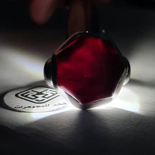 خاتم ملكي فتخه فضه فخم بحجر عقيق يمني طبيعي أسود ن...