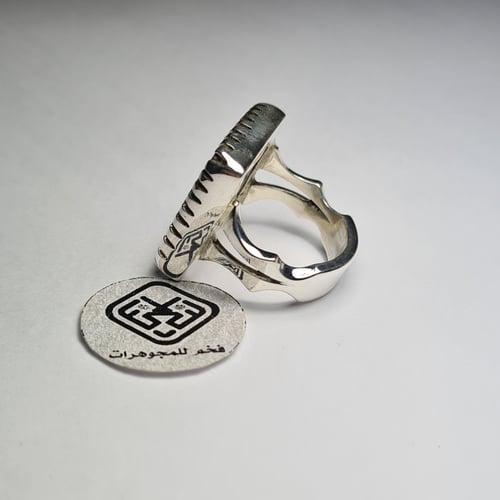 خاتم فضه فخم تصميم مميز بحجر فيروز نيشابوري طبيعي...