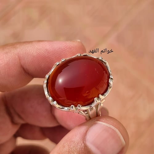 خاتم فضه فاخر بحجر عقيق يمني فخم