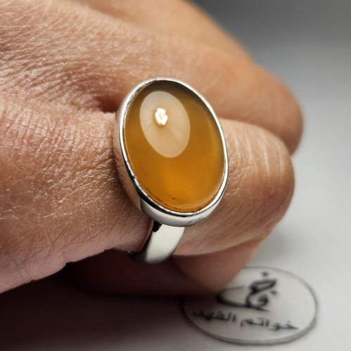 خاتم فضه ملكي فخم بحجر عقيق يمني طبيعي فاخر