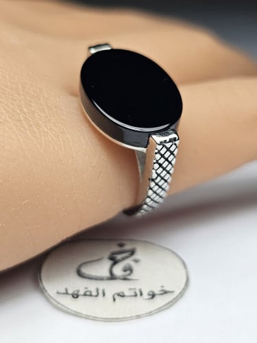 خاتم ملكي فضه ايطالي تصميم فخم فص اسود مميز