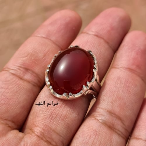 خاتم فضه فاخر بحجر عقيق يمني فخم