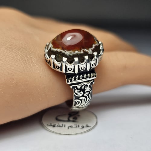 خاتم فضه اسطوري نقش يدوي حجر عقيق يمني خرايطي نادر...
