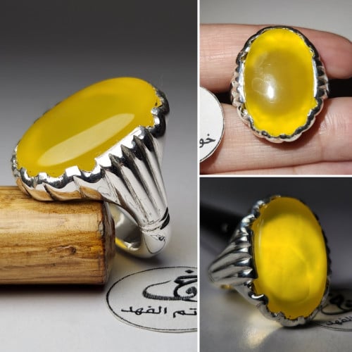 خاتم شرف الشمس عقيق يمني طبيعي نادر فضه يدويه ثقيل...