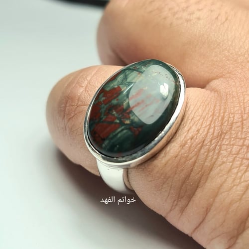 خاتم فضه ملكي فتخه بحجر الدم اليمني الطبيعي خاتم ن...