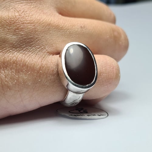 خاتم ملكي فضه فخم بحجر عقيق كرزي يمني مميز