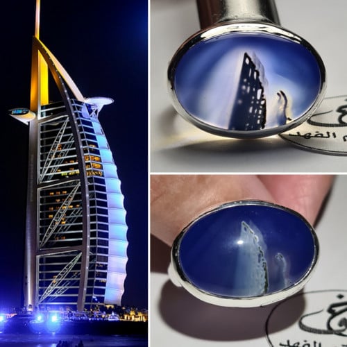 خاتم فضه نادر حجر كريم عقيق يمني طبيعي مصور برج ال...