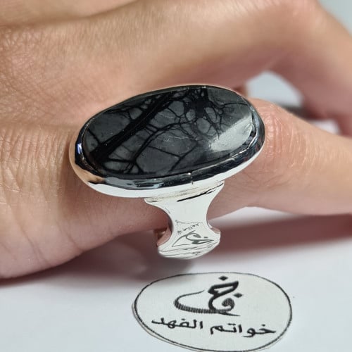 خاتم فضه مميز بحجر جاسبر يمني نادر