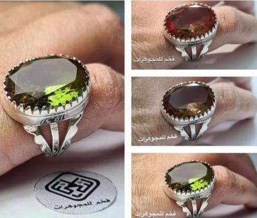 خاتم فضه نادر مميز بحجر اكسندرايت يتغير لون الحجر...