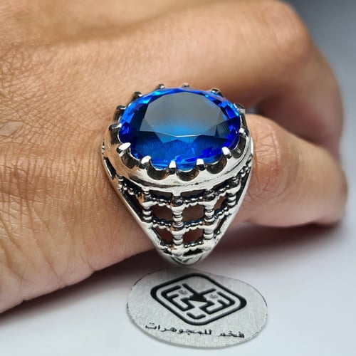 خاتم فضه فخم بحجر توباز لندني معالج فاخر