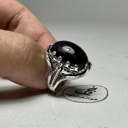 خاتم مميز مطلي فضه بحجر جمشت اماتيست طبيعي فاخر