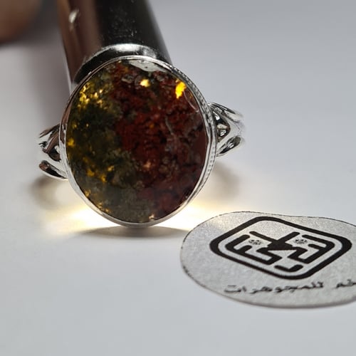 خاتم فضه مميز بحجر عقيق يمني طحلبي لونين نادر وفخم