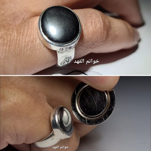 خاتم فضه ملكي فخم بحجر حديد صيني هيماتيت طبيعي فاخ...