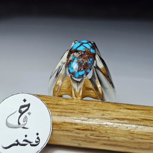خاتم فضه تصميم فخم حجر فيروز نيشابوري ايراني عنكبو...