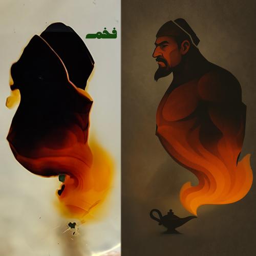 حجر عقيق يمني طبيعي مصور مارد خارج من المصباح نادر...