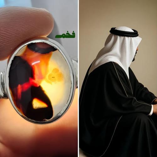 خاتم فضه نادر حجر عقيق يماني طبيعي مصور شيخ جالس