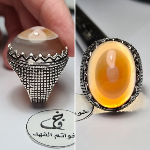 خاتم فضه فخم بحجر عقيق سليماني يمني نادر جدا